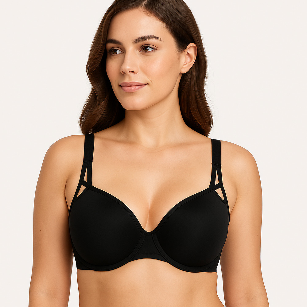 Felina 135087‎ Black Underwire Strappy Design Adjustable Straps Womens Bra 34DD